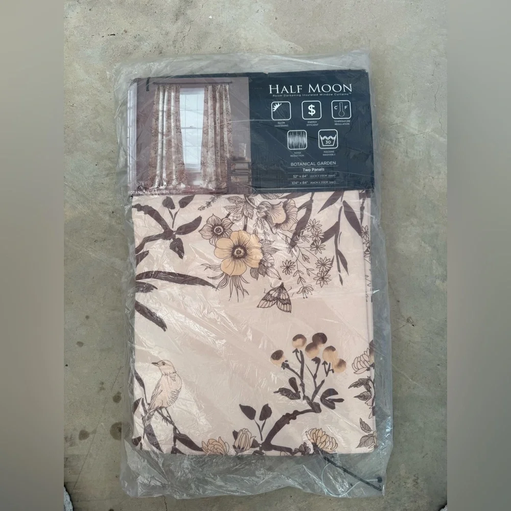 Half Moon Botanical Garden Two Panels Curtains-NWT